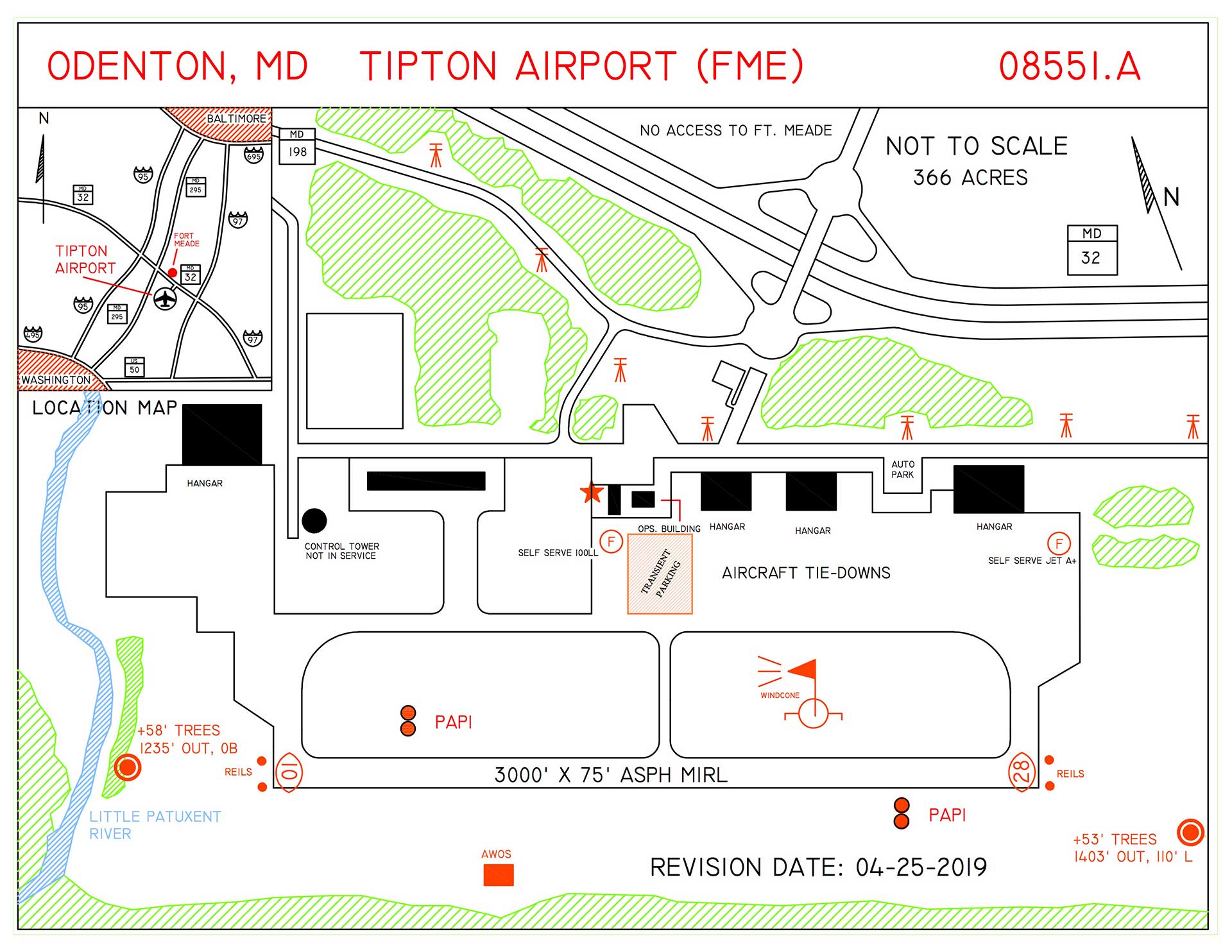 line art diagram of tipton airport